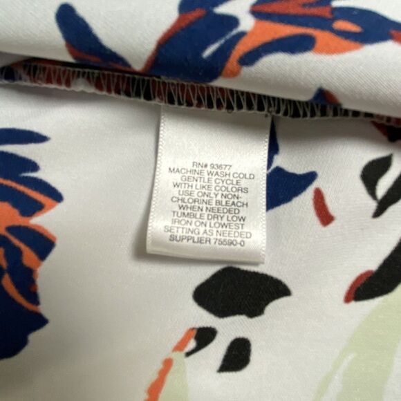 Liz Claiborne Woman 2X Sleeveless Floral Blouse Orange Navy Cream Poly EUC - Picture 3 of 6